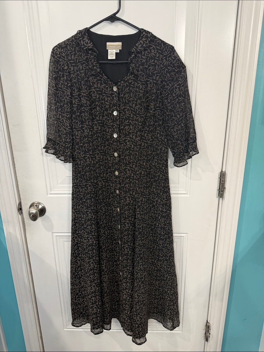 Coldwater Creek Black Floral-Print Button Midi Dress